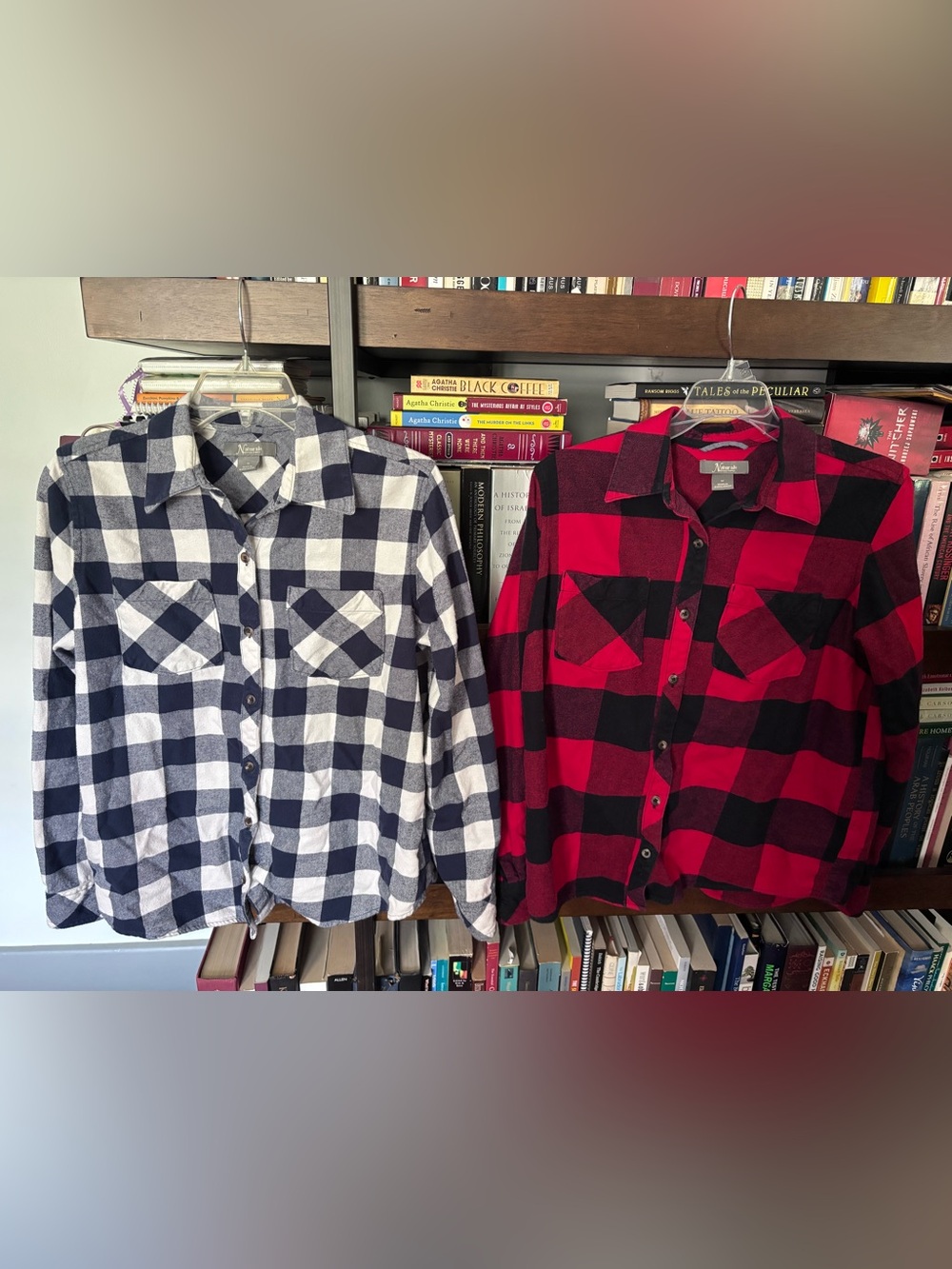 TWO Natural Reflections Flannels Size M - Red/Black & Navy/White